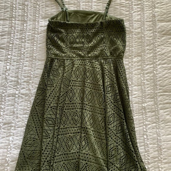 Express Olive Green Crochet Overlay Dress - Picture 2 of 6